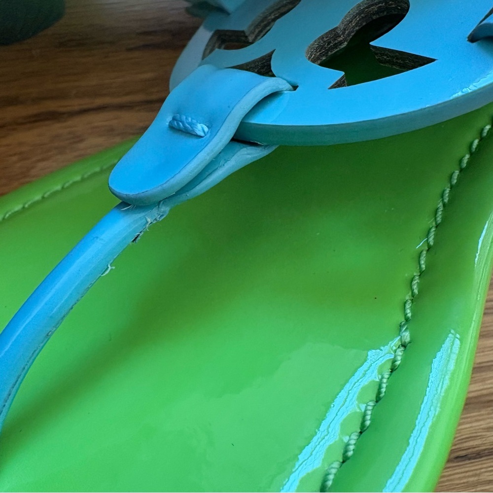 Tory Burch x BonBon Women's Miller Sandals Pineapple Blueberry Green Blue 10 - Picture 10 of 11
